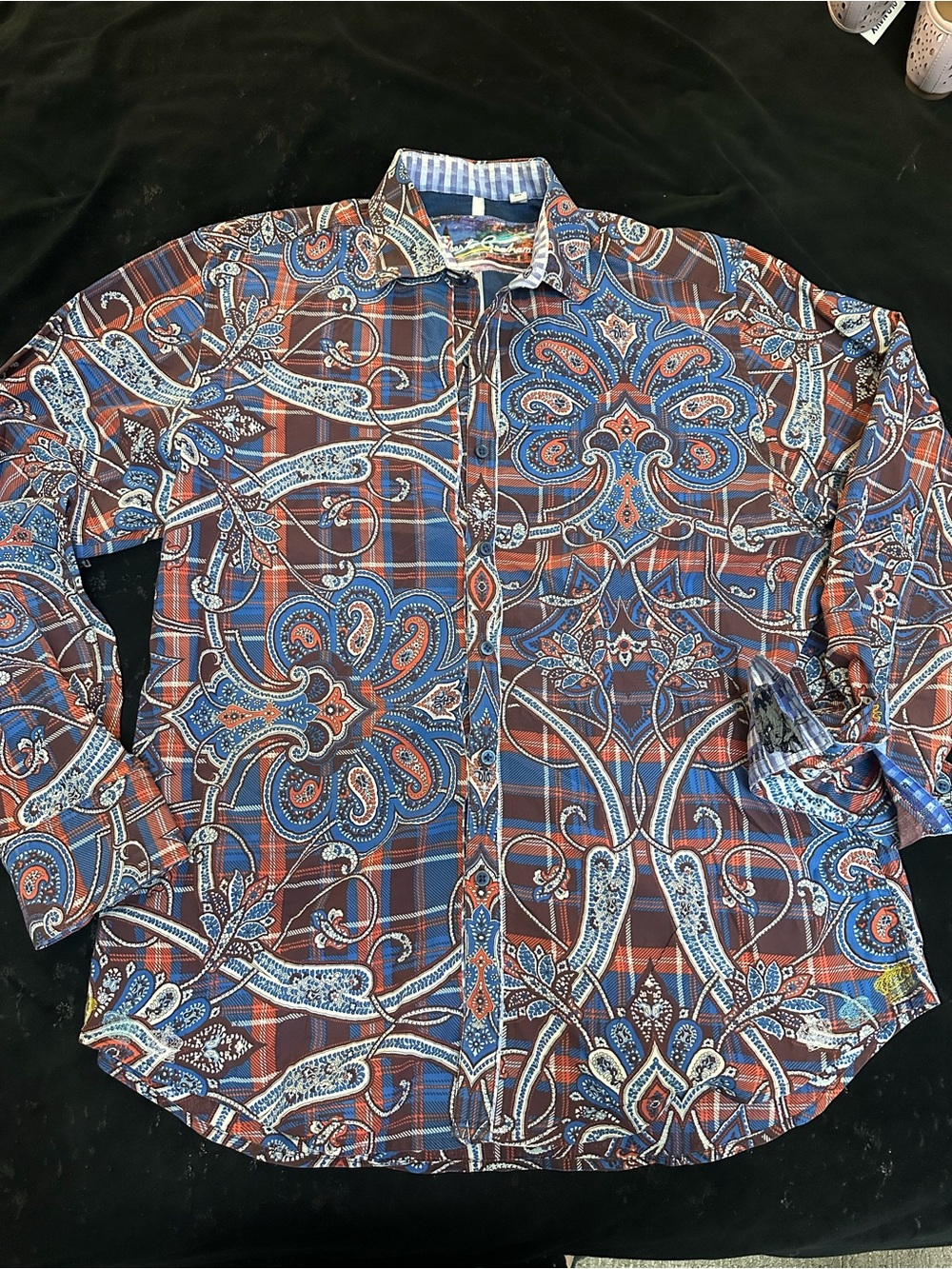Robert Graham Blue & Brown Paisley Plaid Button-Down Shirt